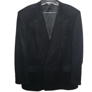 Lawrence Covell Bagir Mens Black 100% Cashmere Double Breasted Blazer Jacket 42R